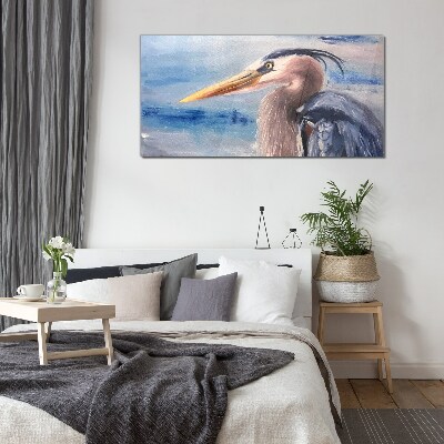 Portrait of a heron by the water Wall art on glass