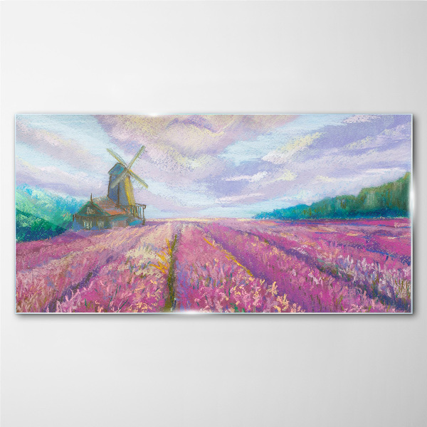 Flower landscape with a windmill Wall art on glass