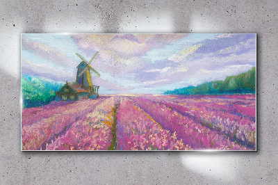 Flower landscape with a windmill Wall art on glass