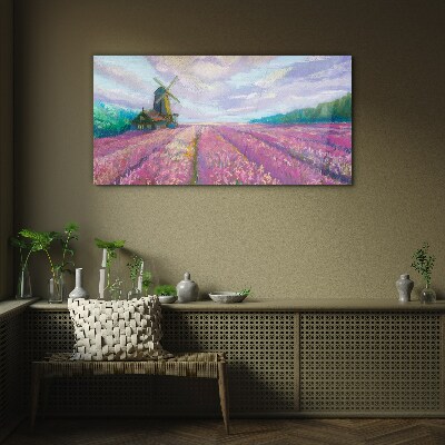 Flower landscape with a windmill Wall art on glass