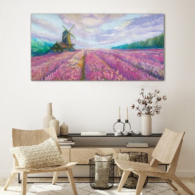 Flower landscape with a windmill Wall art on glass