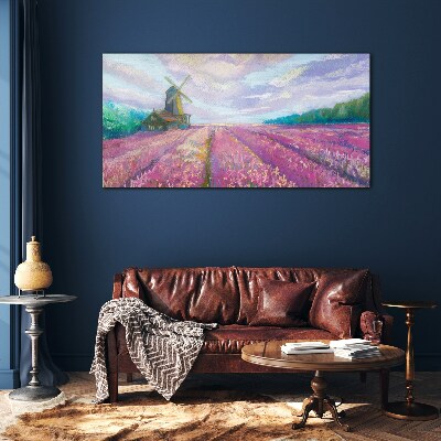 Flower landscape with a windmill Wall art on glass
