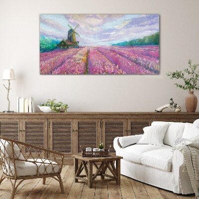Flower landscape with a windmill Wall art on glass
