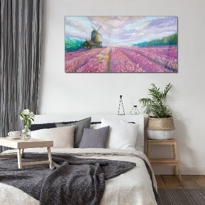 Flower landscape with a windmill Wall art on glass