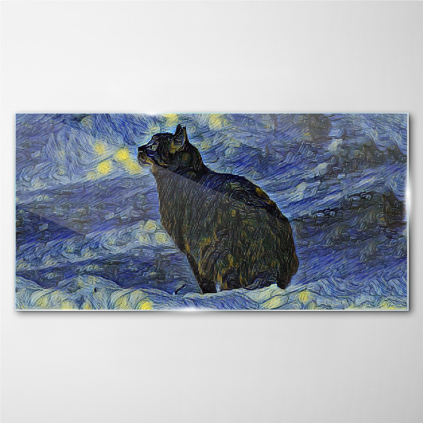 Cat in the night sky Glass art print