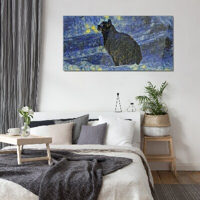 Cat in the night sky Glass art print