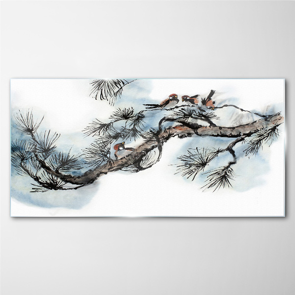 Peaceful branch with birds Wall art on glass