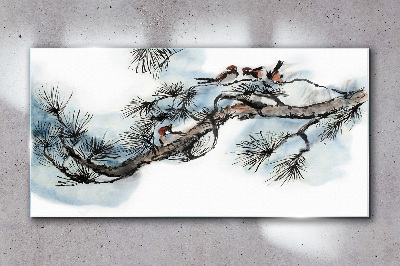 Peaceful branch with birds Wall art on glass