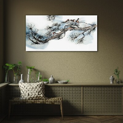 Peaceful branch with birds Wall art on glass