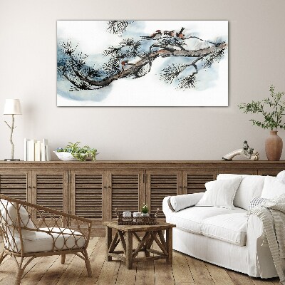 Peaceful branch with birds Wall art on glass