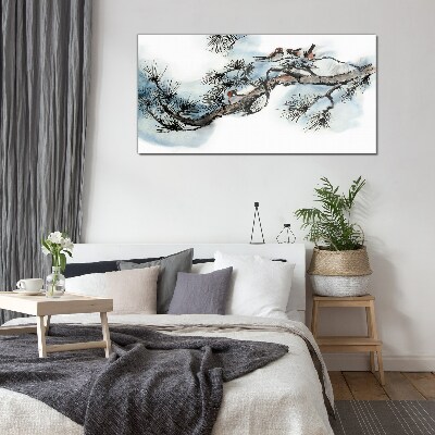 Peaceful branch with birds Wall art on glass
