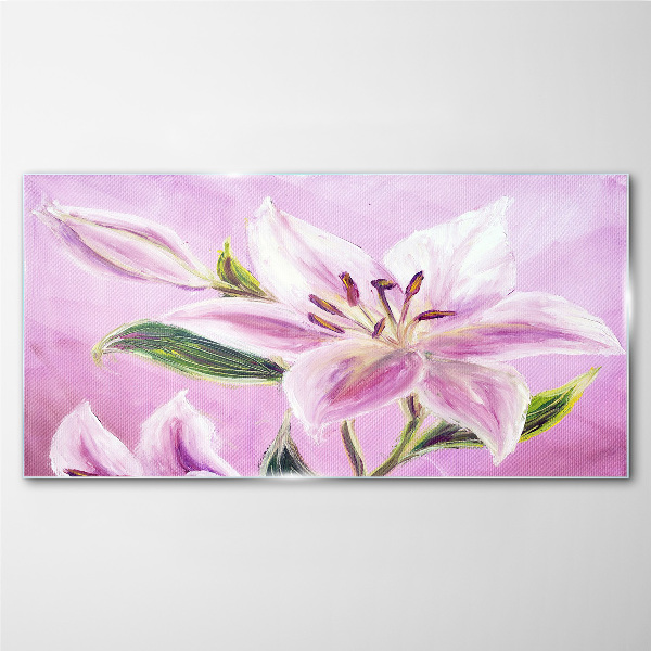 Pink lilies on a pastel background Glass art print