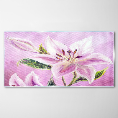 Pink lilies on a pastel background Glass art print
