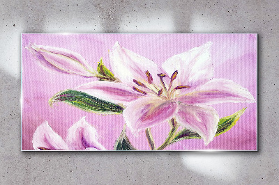 Pink lilies on a pastel background Glass art print