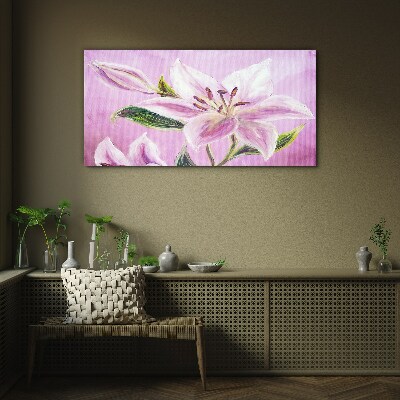 Pink lilies on a pastel background Glass art print