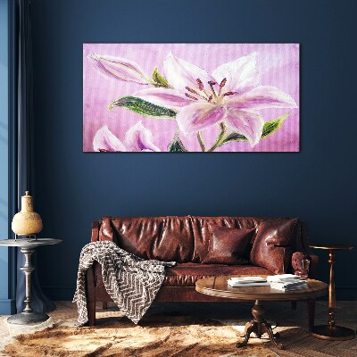 Pink lilies on a pastel background Glass art print