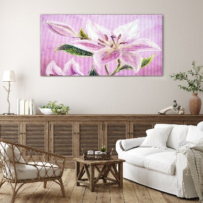 Pink lilies on a pastel background Glass art print
