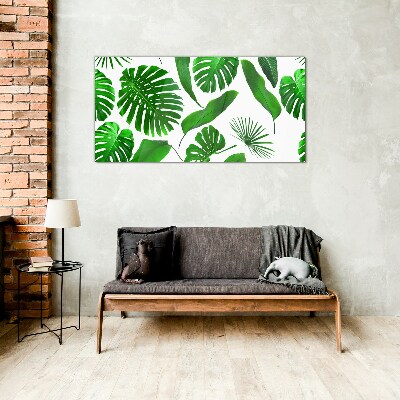 Tropical green in leaves Glass art print