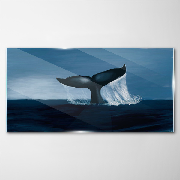 A whale wave in the ocean depths Wall art on glass