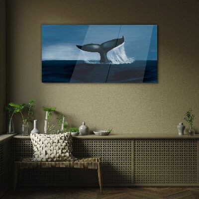 A whale wave in the ocean depths Wall art on glass