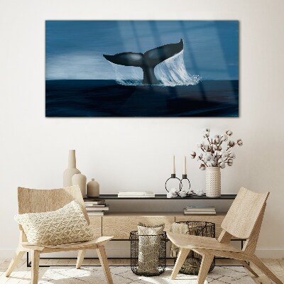 A whale wave in the ocean depths Wall art on glass