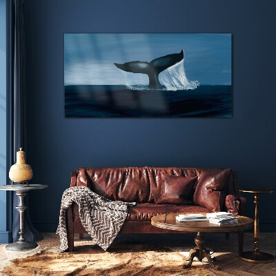 A whale wave in the ocean depths Wall art on glass