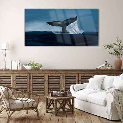 A whale wave in the ocean depths Wall art on glass