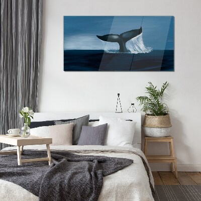 A whale wave in the ocean depths Wall art on glass