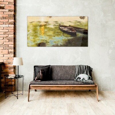 A quiet morning by the lake Glass art print