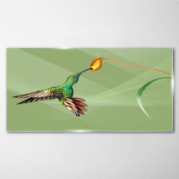 Hummingbird at a flower Glass art print