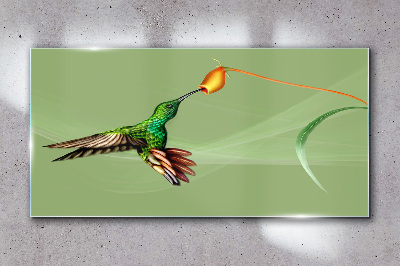 Hummingbird at a flower Glass art print