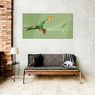 Hummingbird at a flower Glass art print
