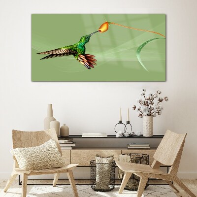 Hummingbird at a flower Glass art print