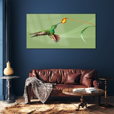 Hummingbird at a flower Glass art print