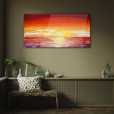 Sunset over the sea Glass art print