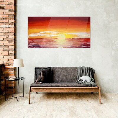 Sunset over the sea Glass art print