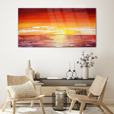 Sunset over the sea Glass art print