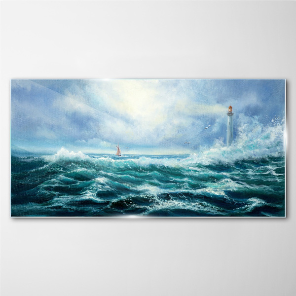 Stormy Sea with Lighthouse Wall art on glass