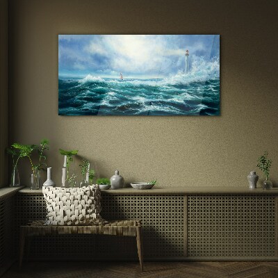 Stormy Sea with Lighthouse Wall art on glass