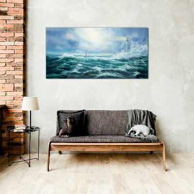 Stormy Sea with Lighthouse Wall art on glass