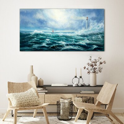 Stormy Sea with Lighthouse Wall art on glass