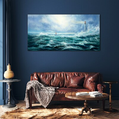 Stormy Sea with Lighthouse Wall art on glass