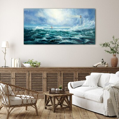 Stormy Sea with Lighthouse Wall art on glass