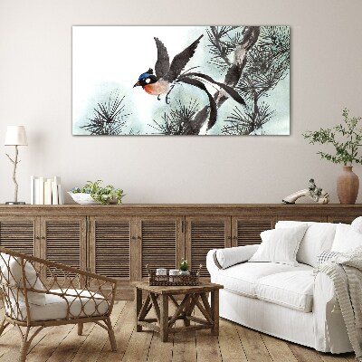 A bird in flight over the pines Wall art on glass