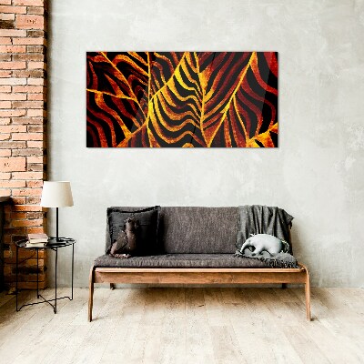 Golden leaves on fire Glass art print