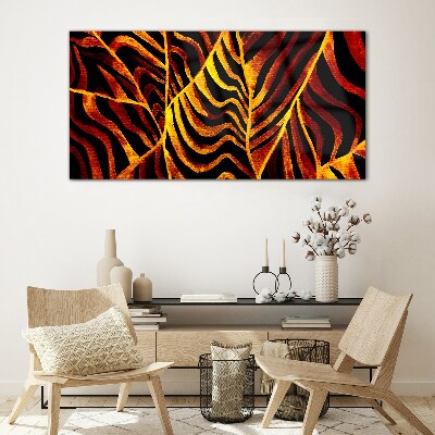 Golden leaves on fire Glass art print