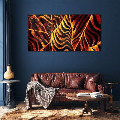 Golden leaves on fire Glass art print