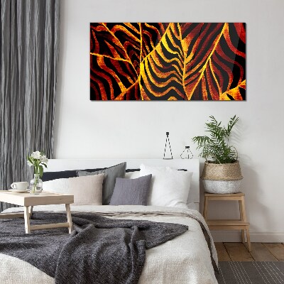 Golden leaves on fire Glass art print