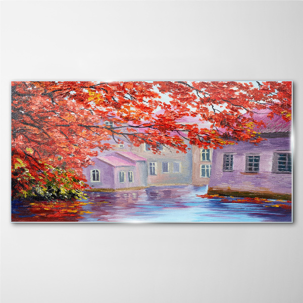 Autumn reflections on the water Glass art print