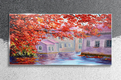 Autumn reflections on the water Glass art print